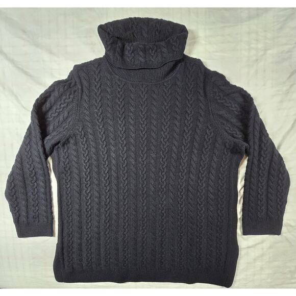 Talbots Womens 100% Pure Cashmere Sweater Turtleneck Cowl Neck Tunic Black L - Picture 1 of 8
